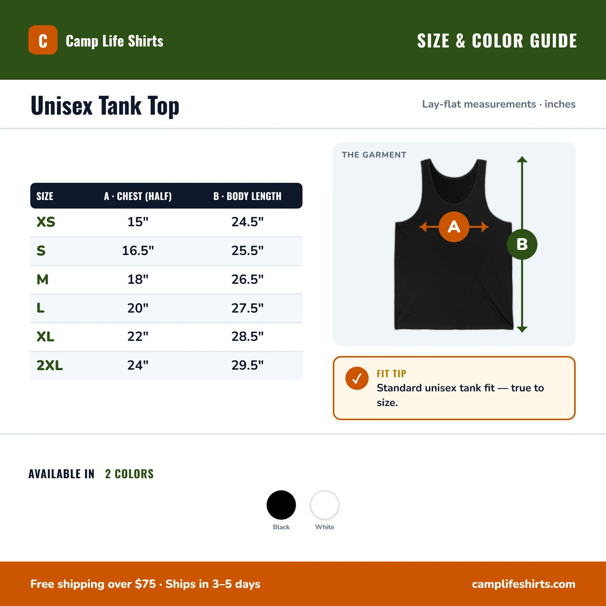 Tank size & color guide