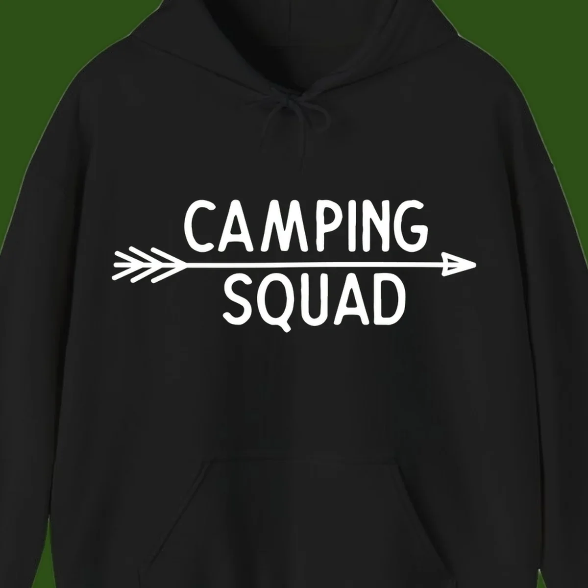 White text reading 'Camping Squad' with a horizontal arrow running through it on gray background