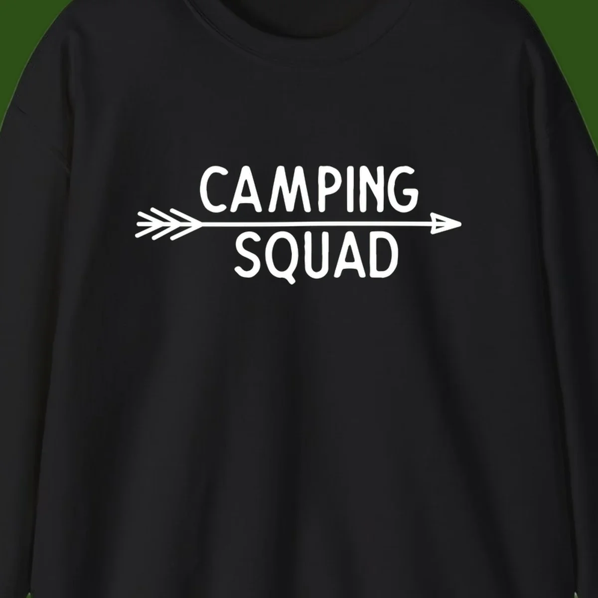 White text reading 'Camping Squad' with a horizontal arrow running through it on gray background
