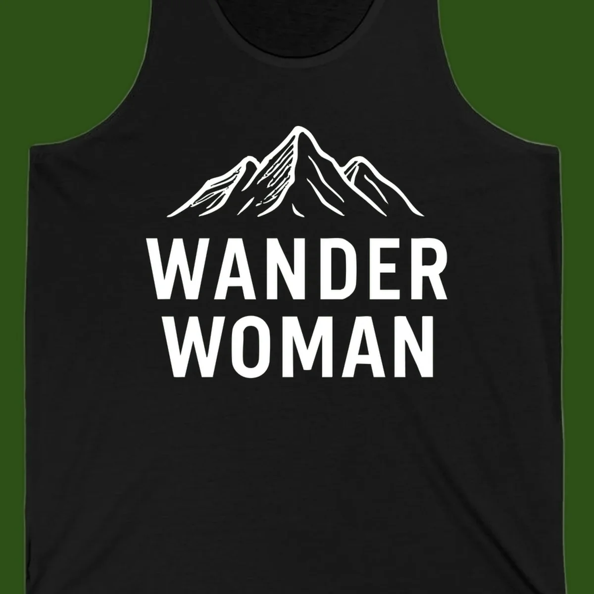 Wander woman mountain design featuring minimalist snow-capped peaks in white line art on gray background