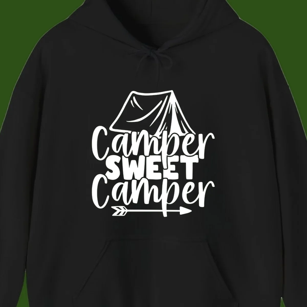 Camper Sweet Camper design with tent illustration and playful camping text