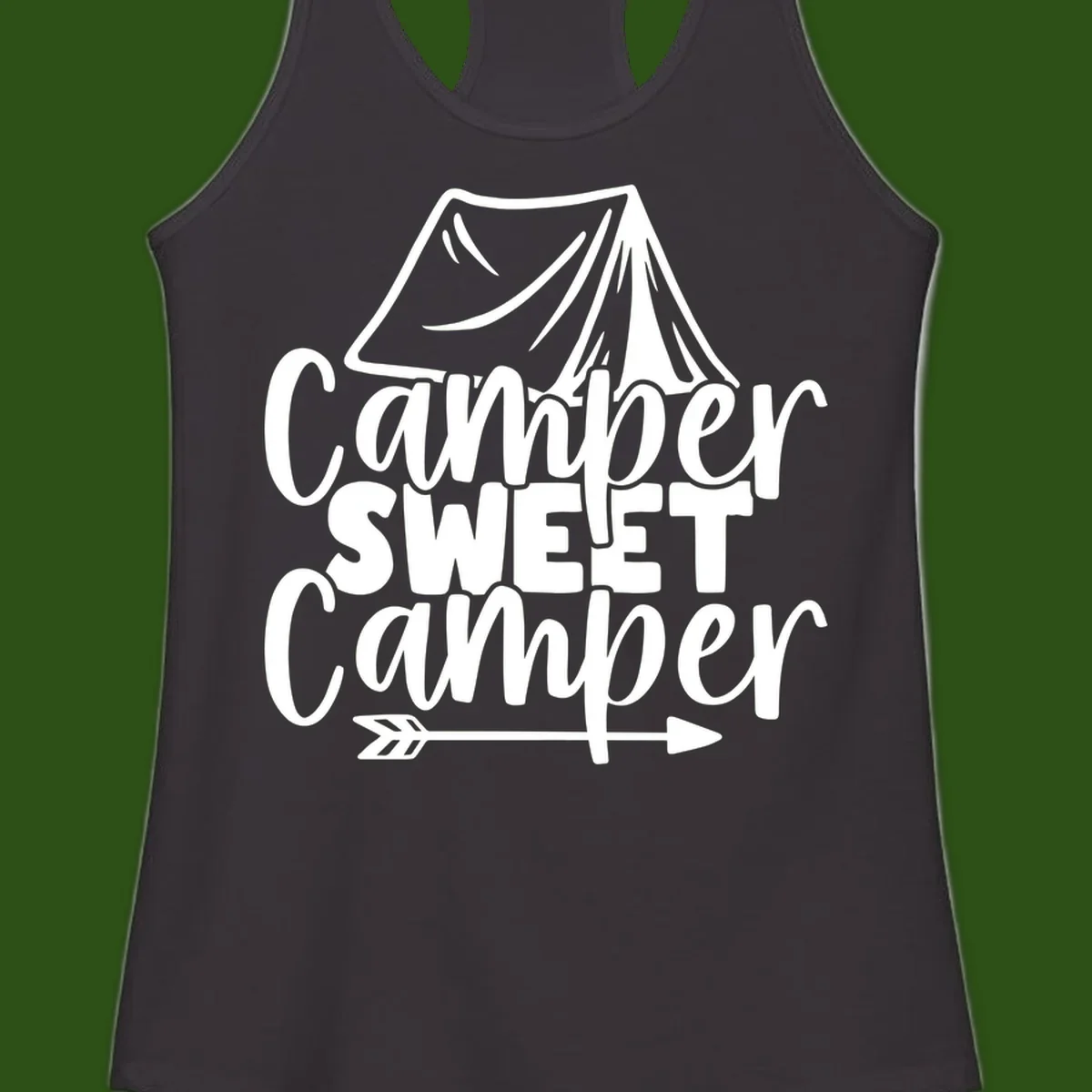 Camper Sweet Camper design with tent illustration and playful camping text