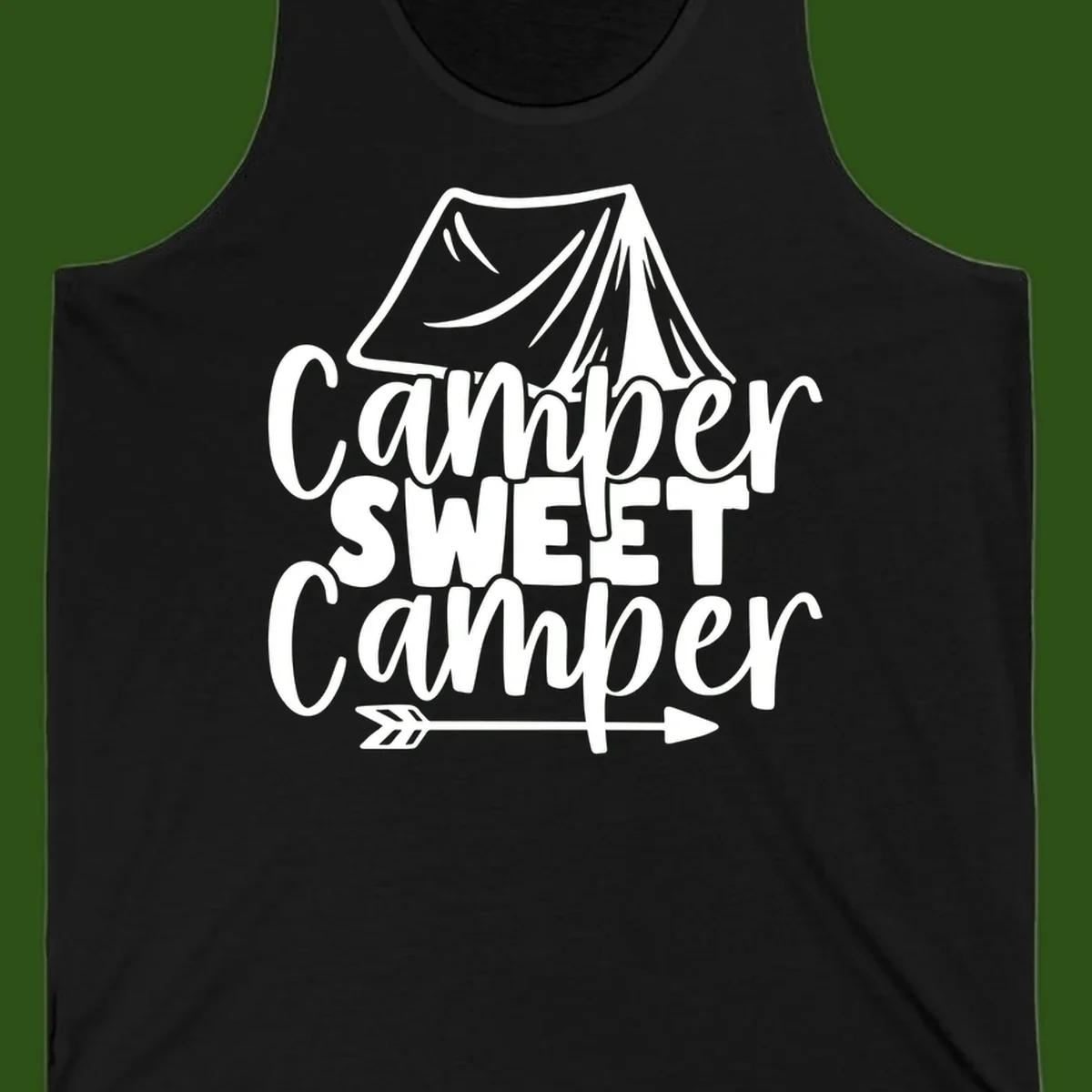 Camper Sweet Camper design with tent illustration and playful camping text