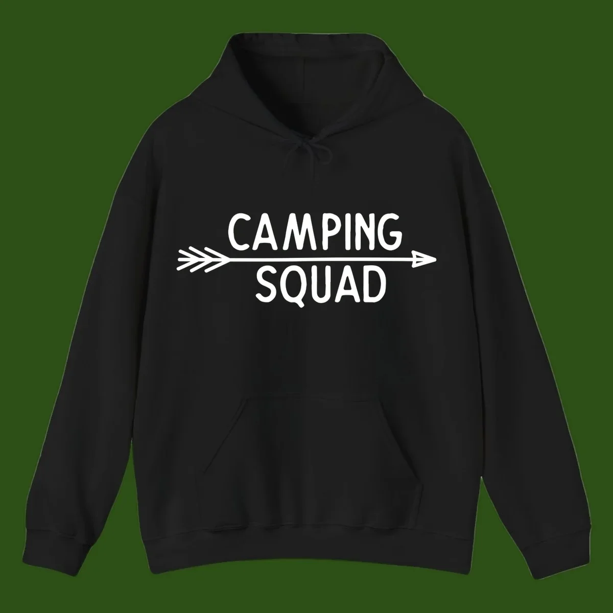 White text reading 'Camping Squad' with a horizontal arrow running through it on gray background