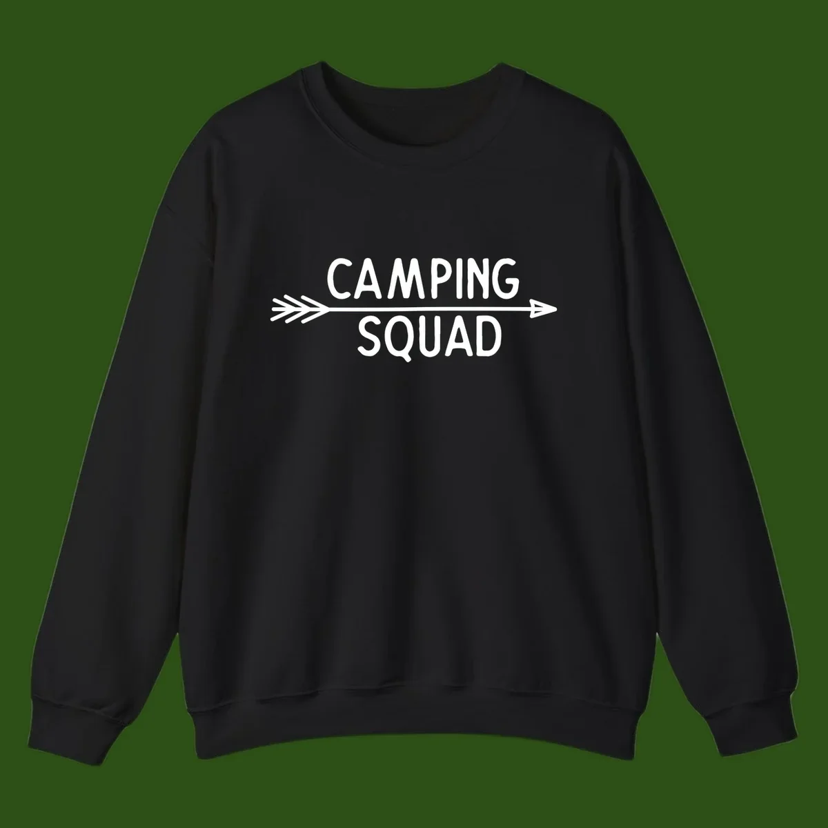 White text reading 'Camping Squad' with a horizontal arrow running through it on gray background
