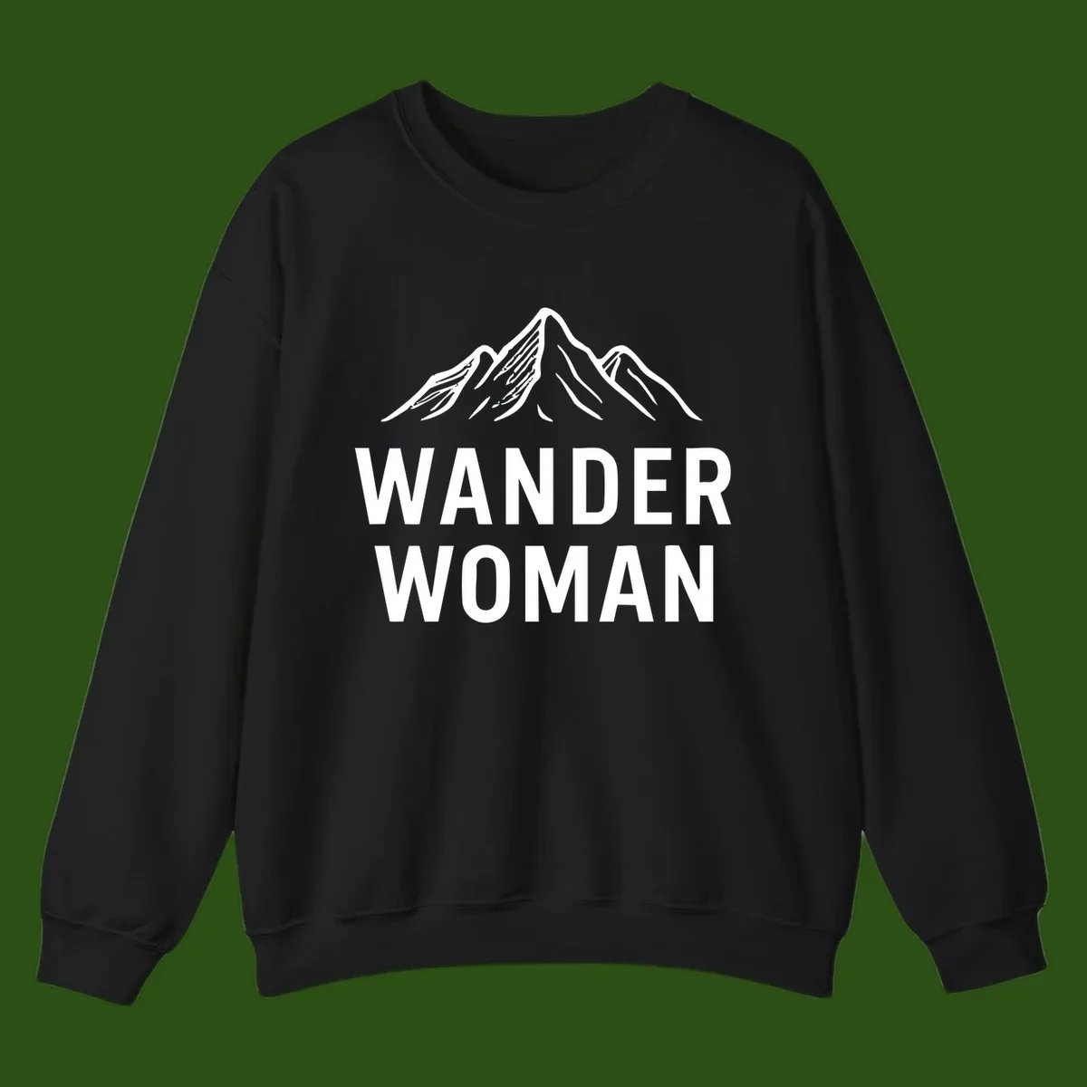 Wander woman mountain design featuring minimalist snow-capped peaks in white line art on gray background