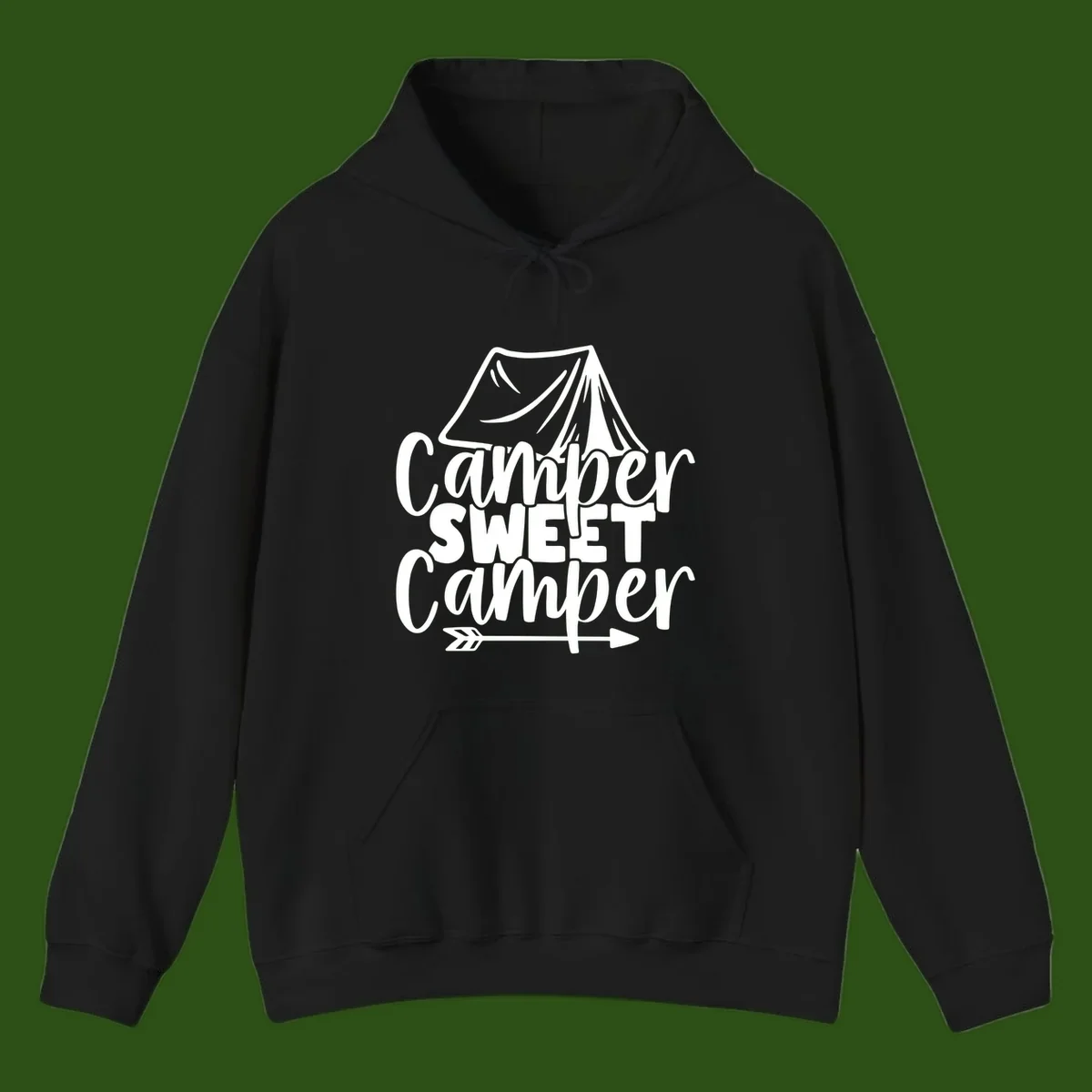 Camper Sweet Camper design with tent illustration and playful camping text