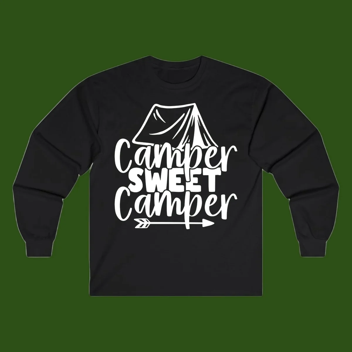 Camper Sweet Camper design with tent illustration and playful camping text
