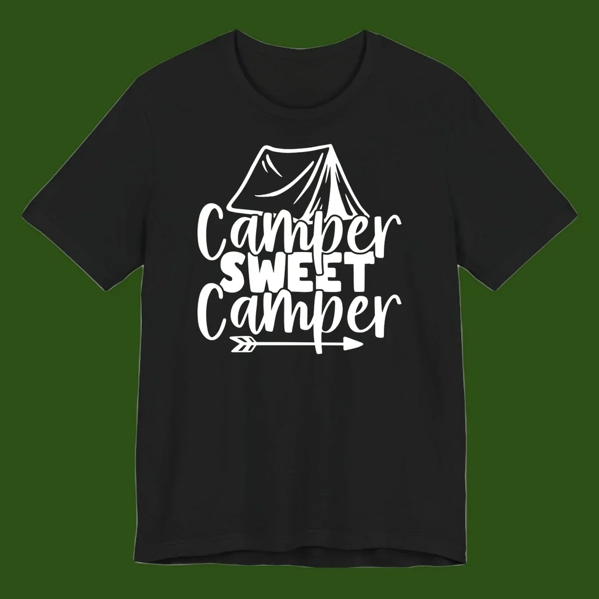 Camper Sweet Camper design with tent illustration and playful camping text