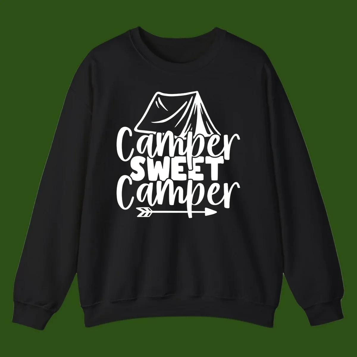 Camper Sweet Camper design with tent illustration and playful camping text
