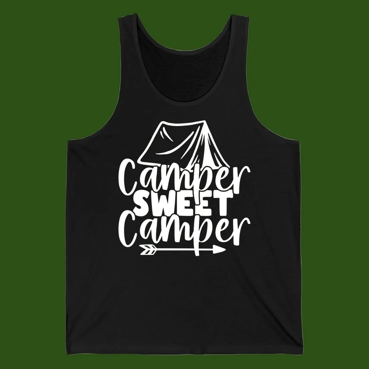 Camper Sweet Camper design with tent illustration and playful camping text