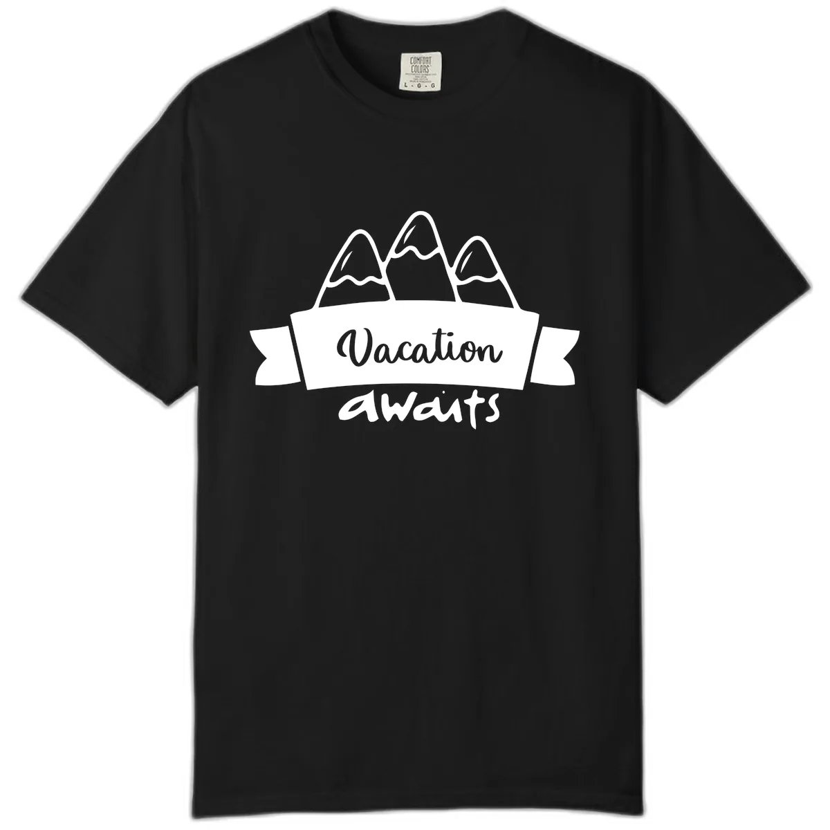 Vacation Awaits Mountain Banner Comfort Color in Black