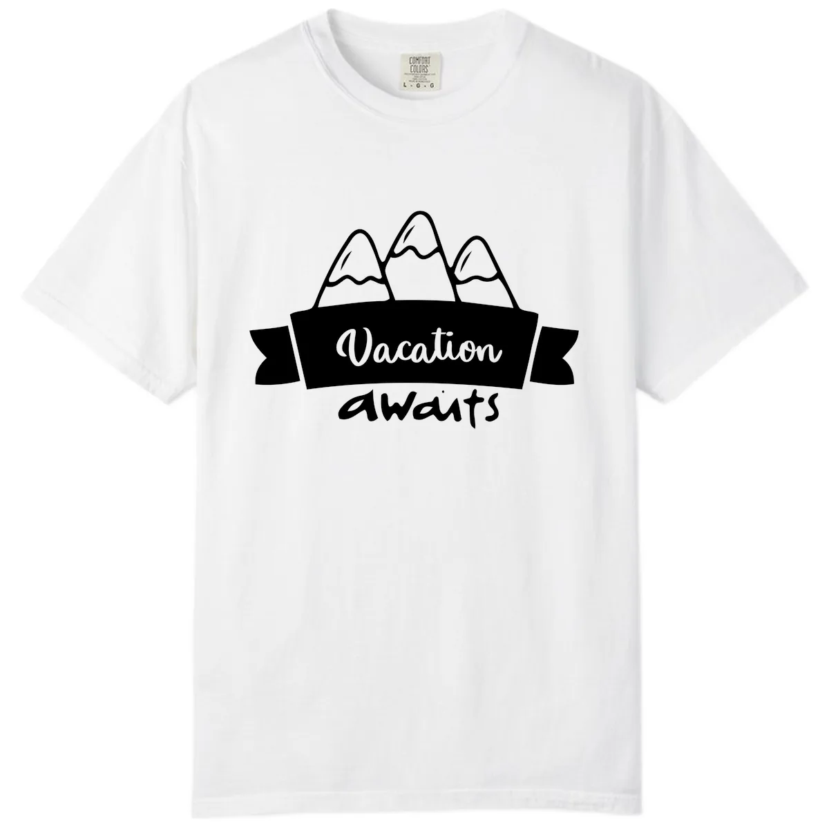 Vacation Awaits Mountain Banner Comfort Color in White