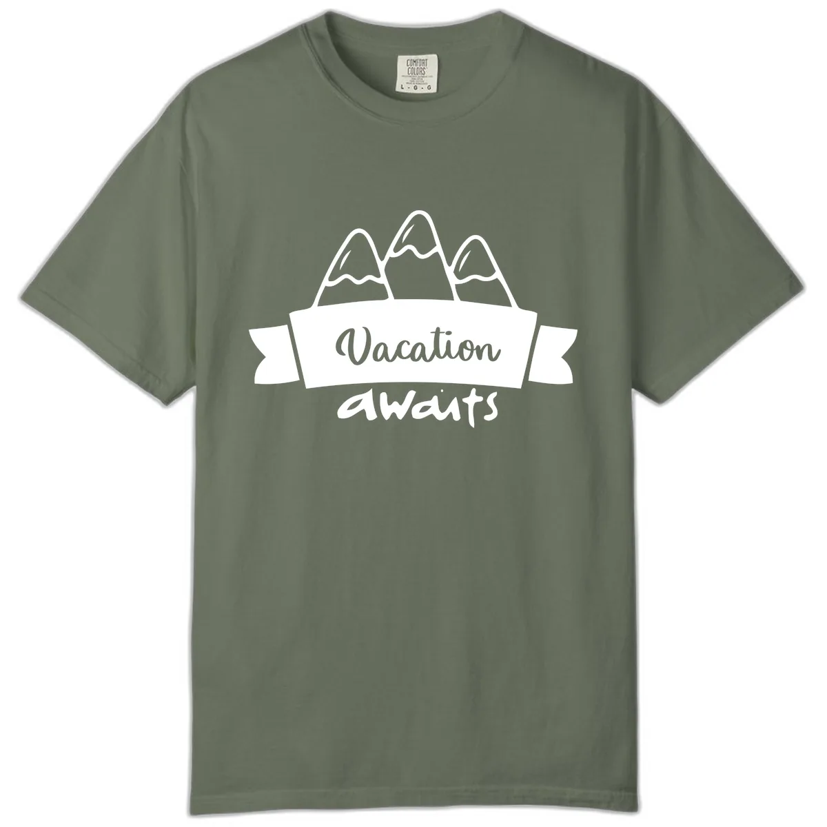 Vacation Awaits Mountain Banner Comfort Color in Moss