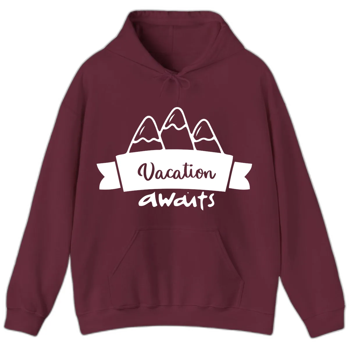 Vacation Awaits Mountain Banner Hoodie in Maroon