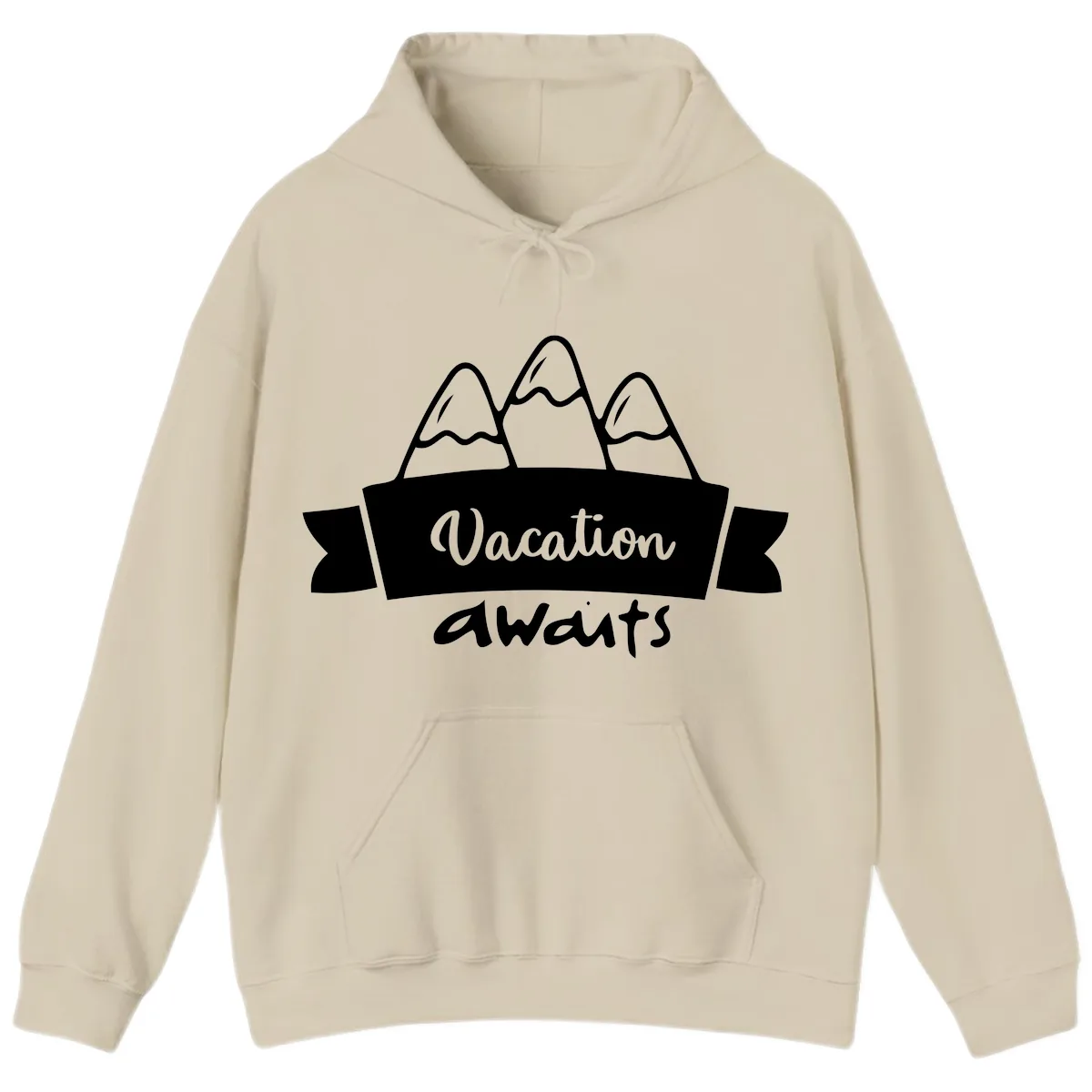 Vacation Awaits Mountain Banner Hoodie in Sand