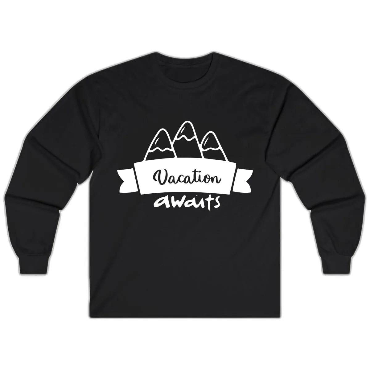 Vacation Awaits Mountain Banner Long Sleeve in Black