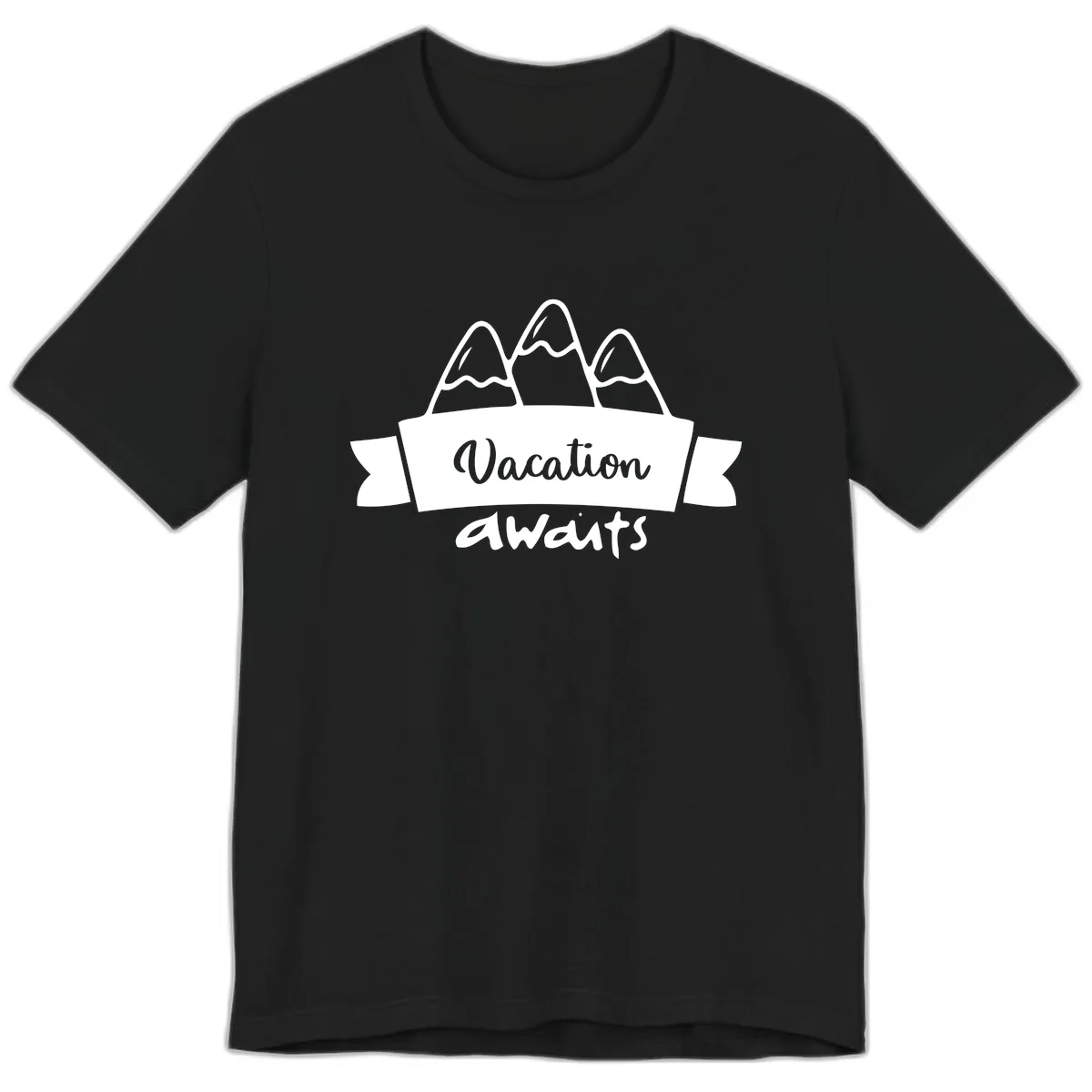 Vacation Awaits Mountain Banner Premium T-Shirt in Black