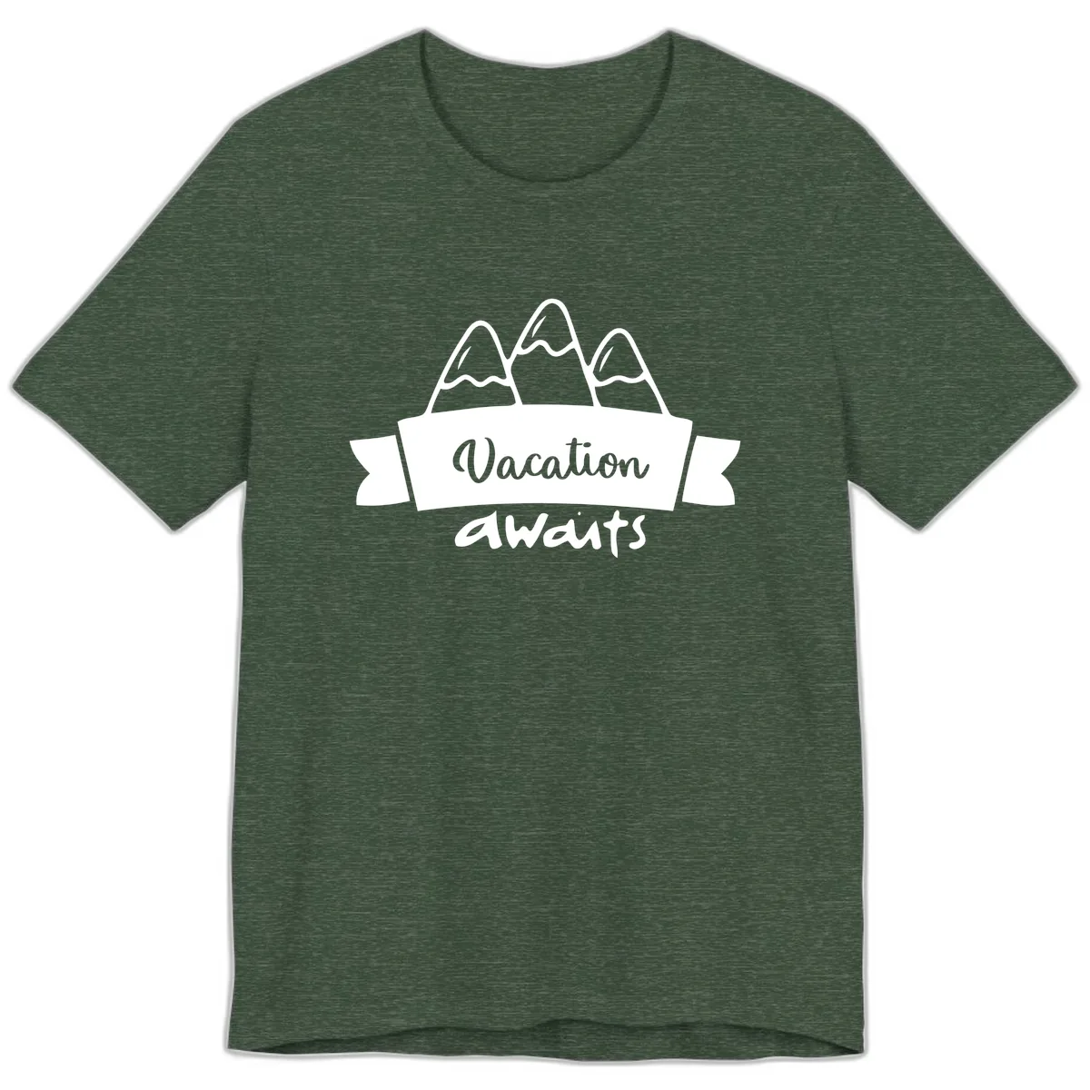 Vacation Awaits Mountain Banner Premium T-Shirt in Heather Forest