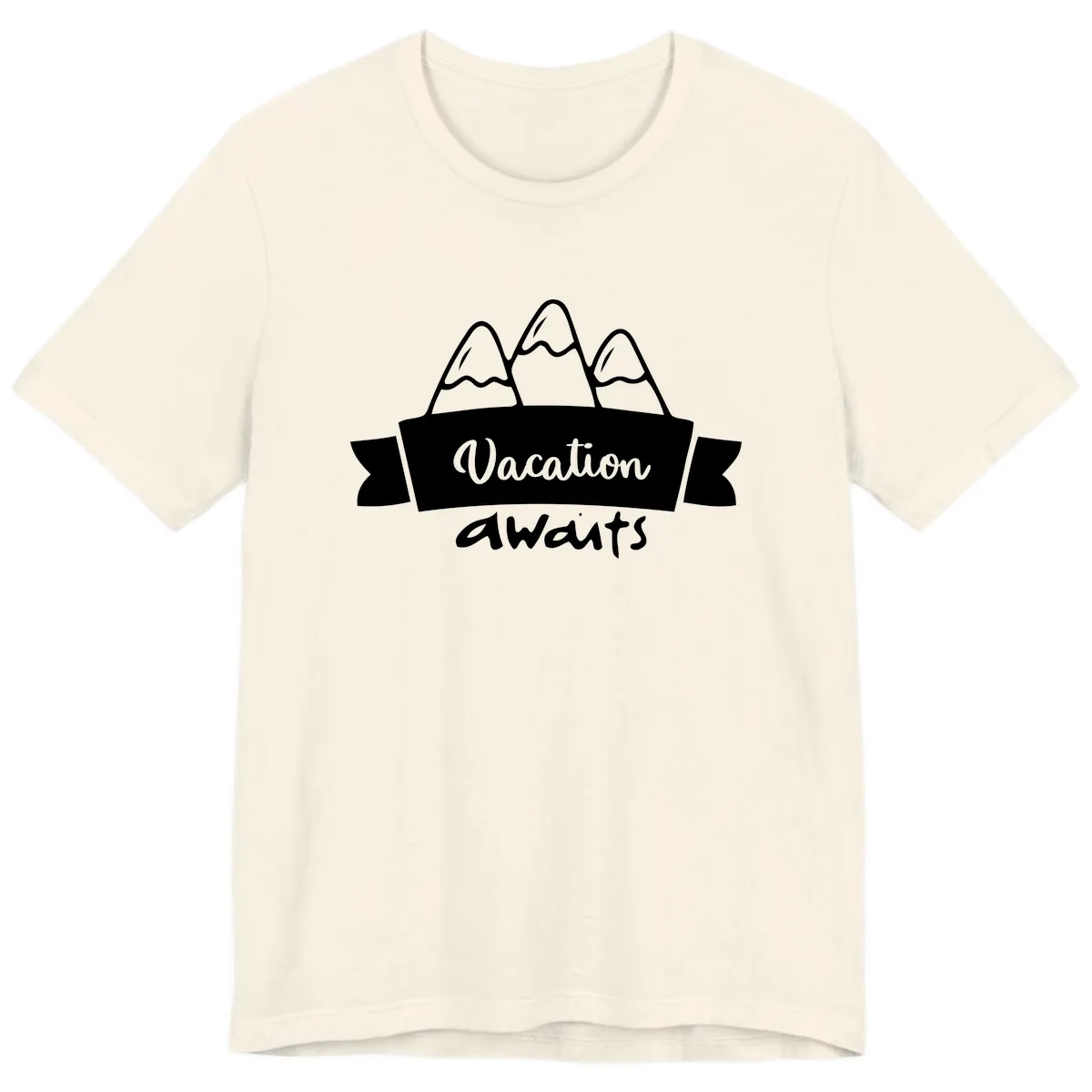 Vacation Awaits Mountain Banner Premium T-Shirt in Natural