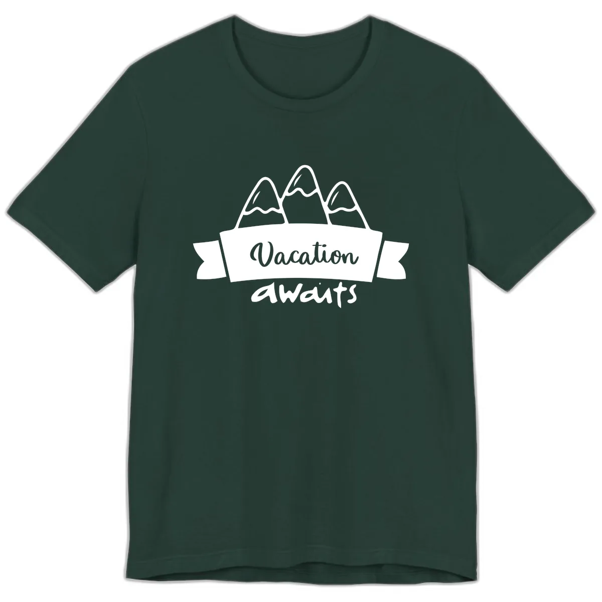 Vacation Awaits Mountain Banner Premium T-Shirt in Forest