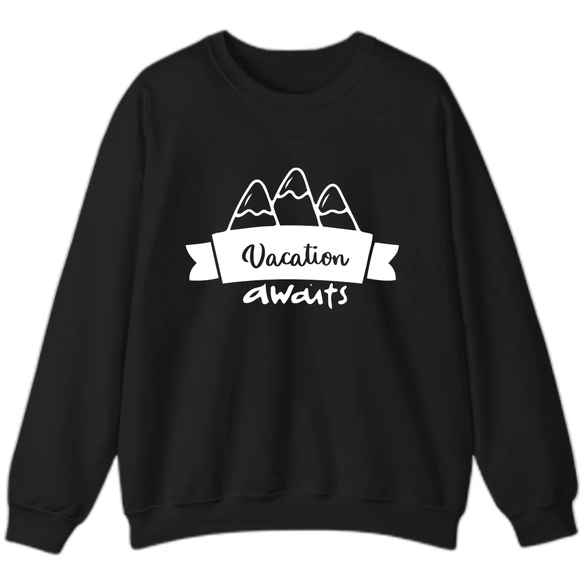 Vacation Awaits Mountain Banner Sweatshirt in Black