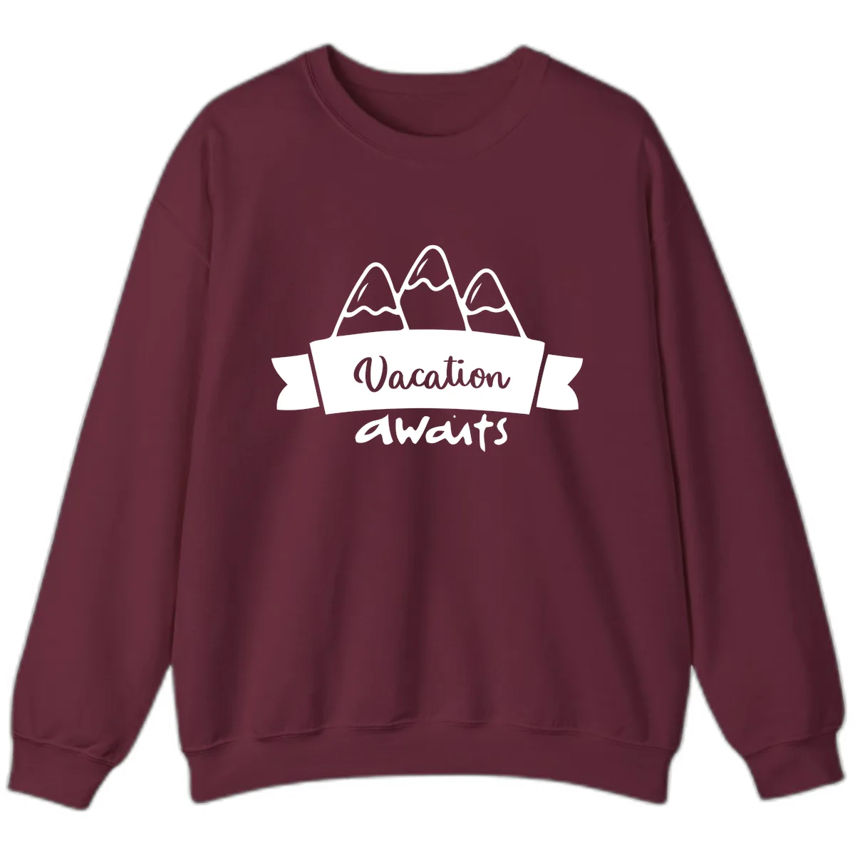Vacation Awaits Mountain Banner Sweatshirt in Maroon