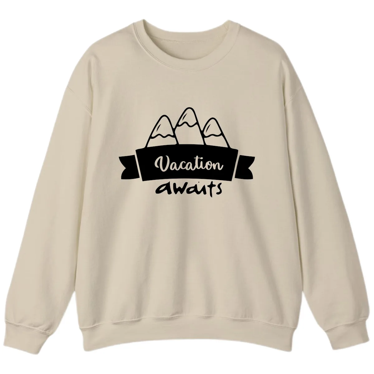 Vacation Awaits Mountain Banner Sweatshirt in Sand