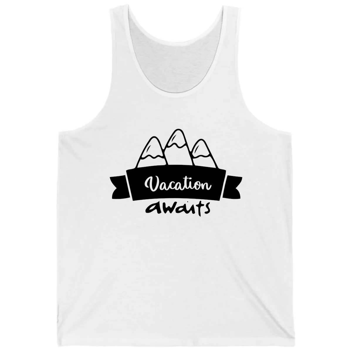 Vacation Awaits Mountain Banner Tank in White