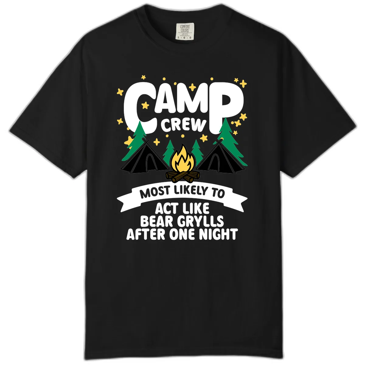Camp Crew Bear Grylls Camping Humor Comfort Color in Black