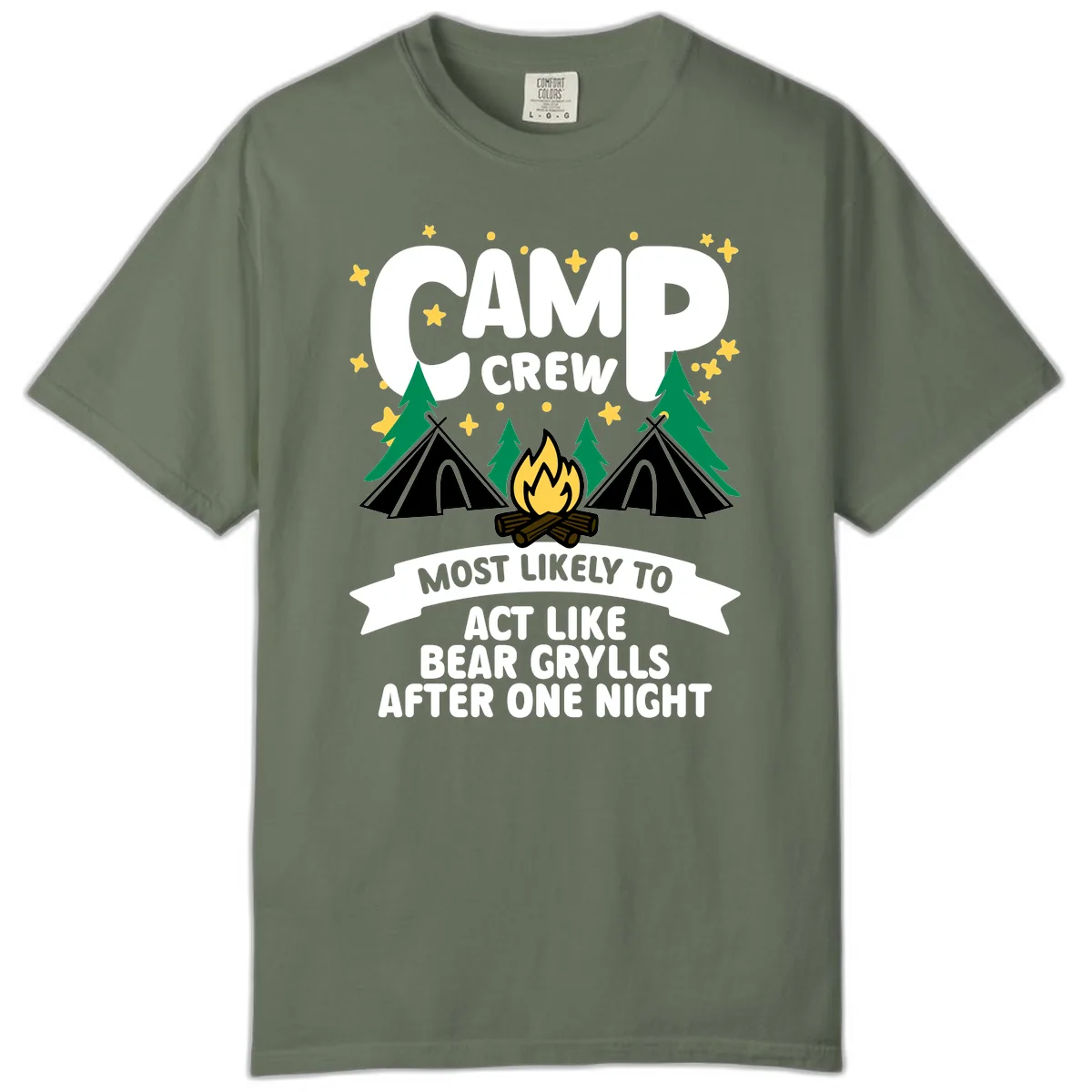 Camp Crew Bear Grylls Camping Humor Comfort Color in Moss