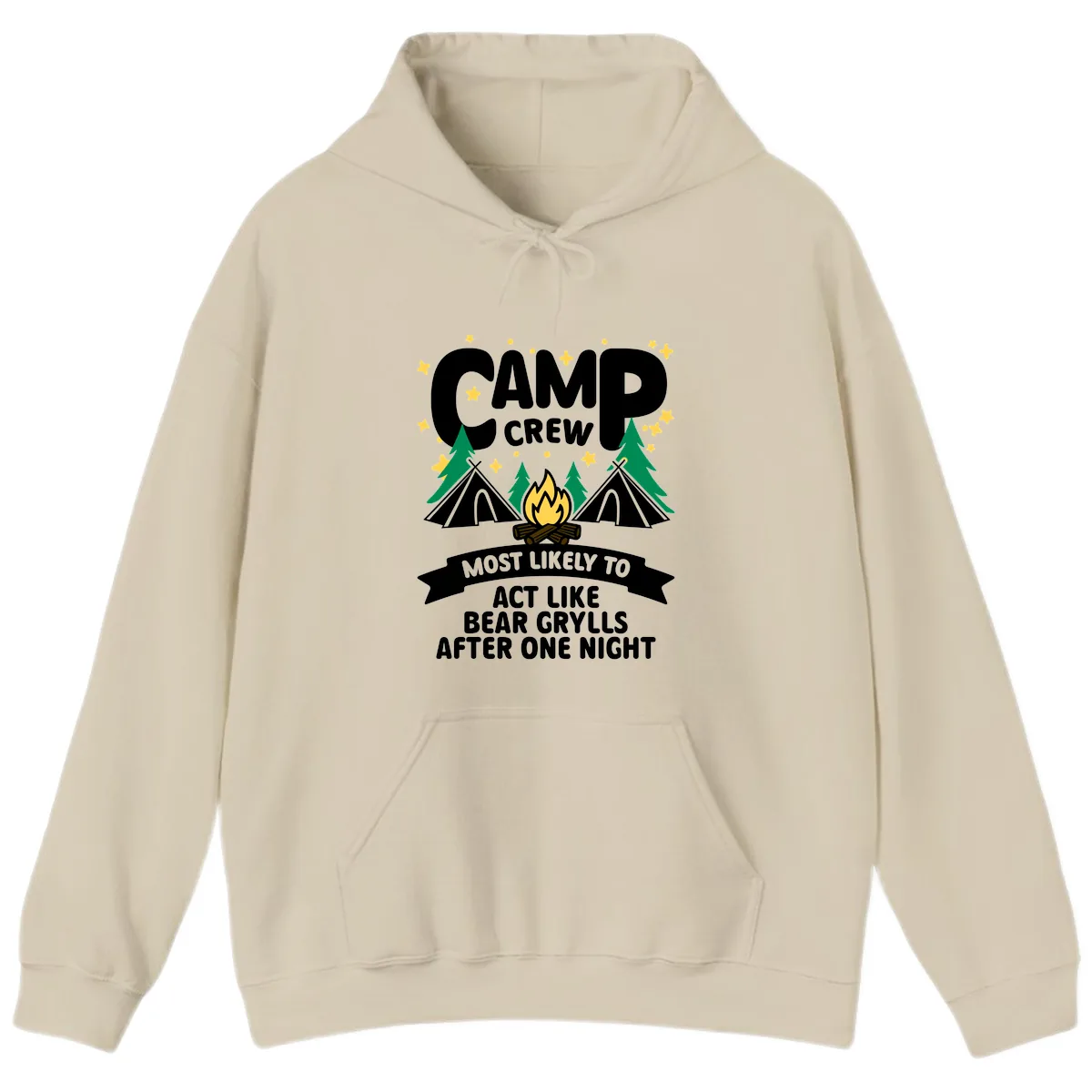 Camp Crew Bear Grylls Camping Humor Hoodie in Sand