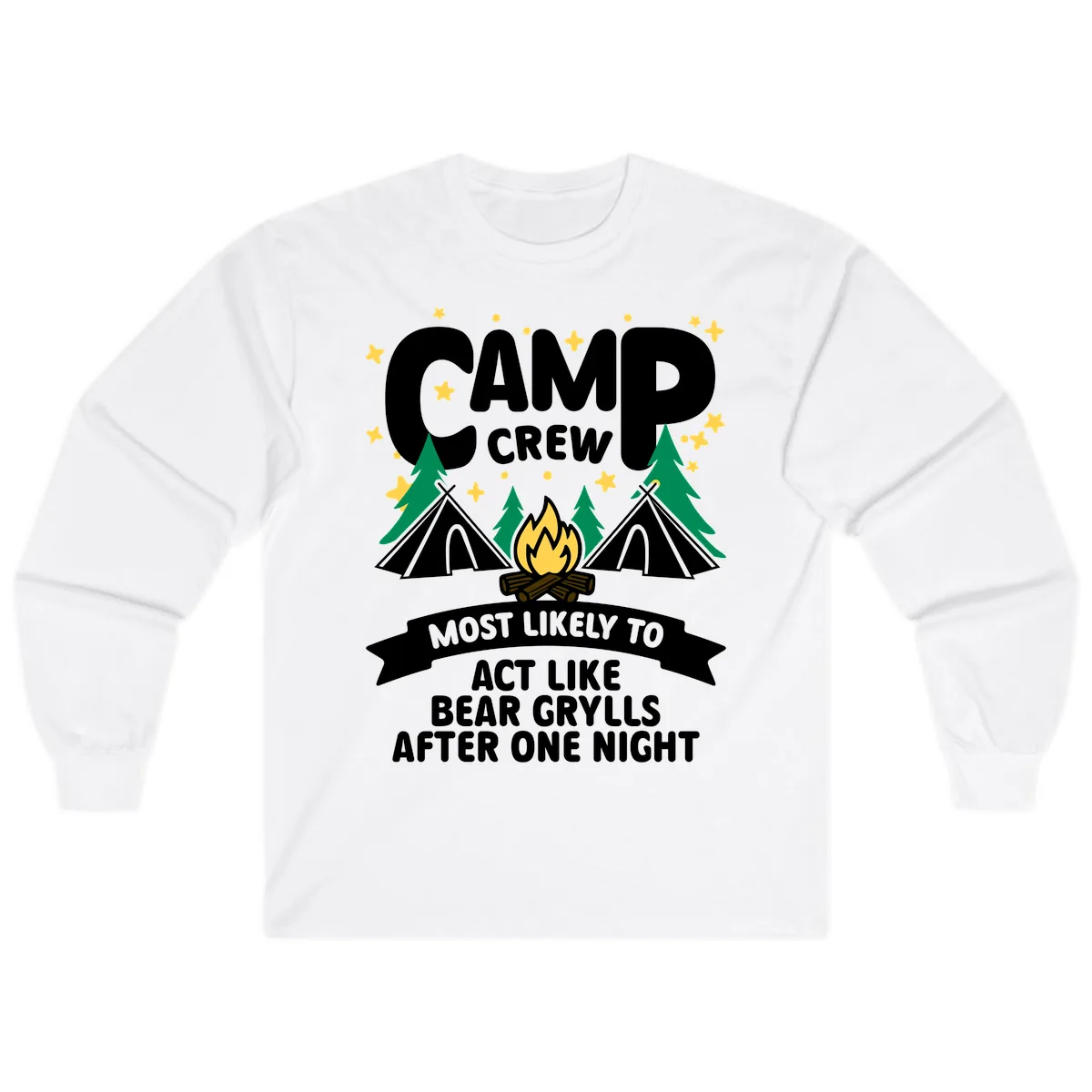 Camp Crew Bear Grylls Camping Humor Long Sleeve in White
