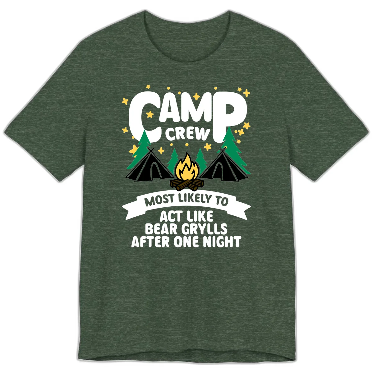 Camp Crew Bear Grylls Camping Humor Premium T-Shirt in Heather Forest