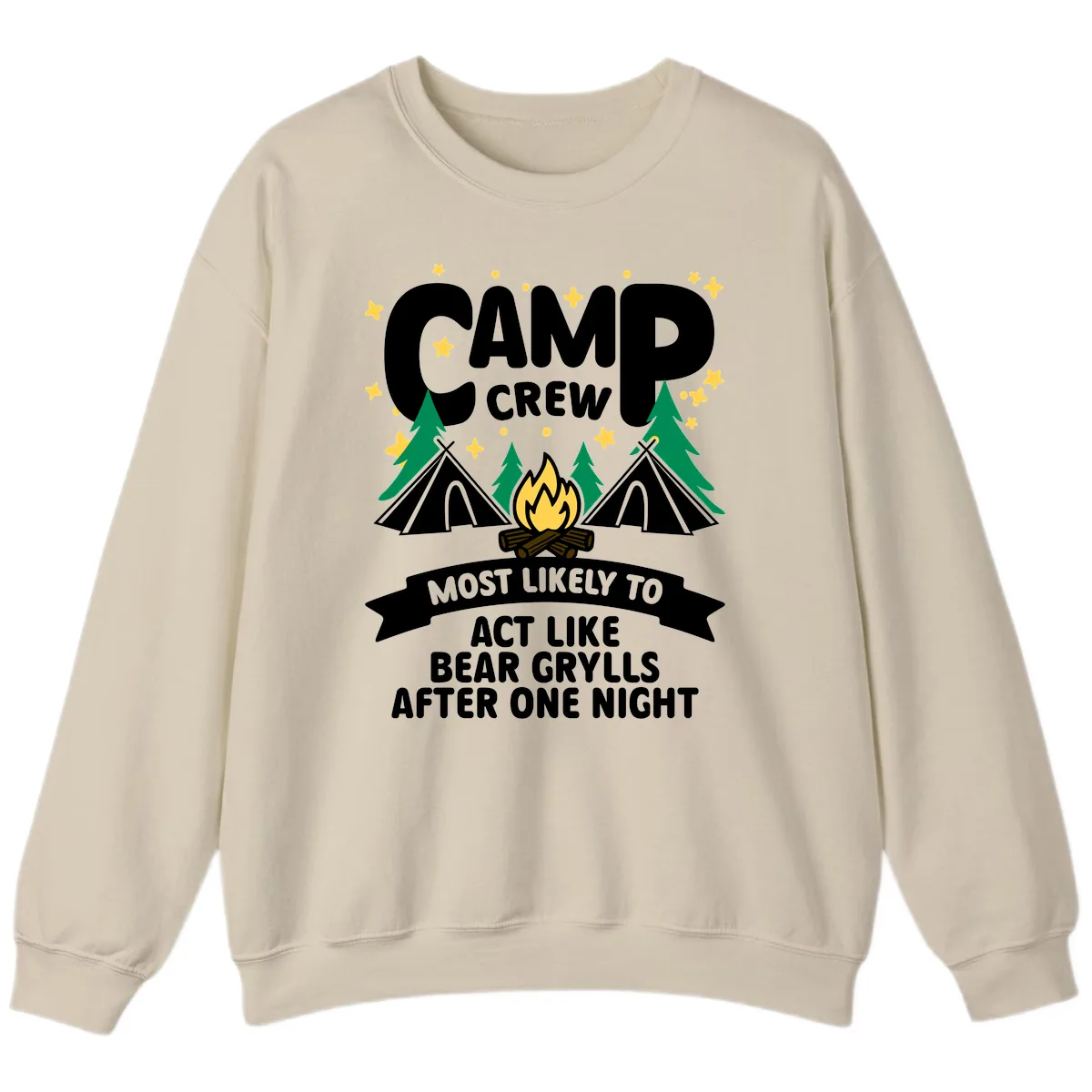 Camp Crew Bear Grylls Camping Humor Sweatshirt in Sand