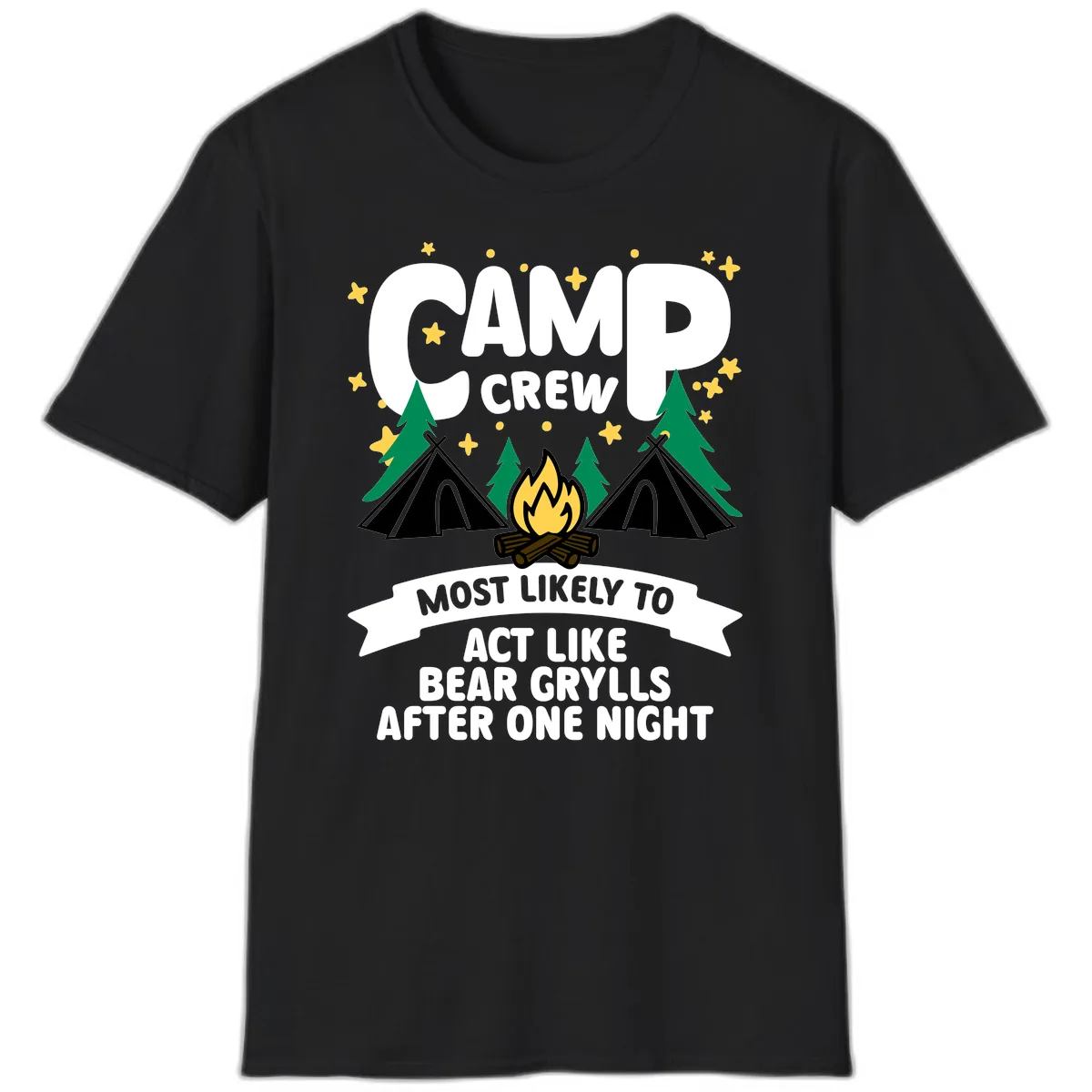Camp Crew Bear Grylls Camping Humor T-Shirt in Black