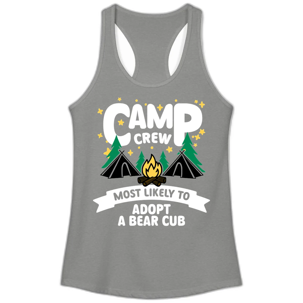 Camp Crew Bear Cub Adoption Ladies Tank in Heather Grey