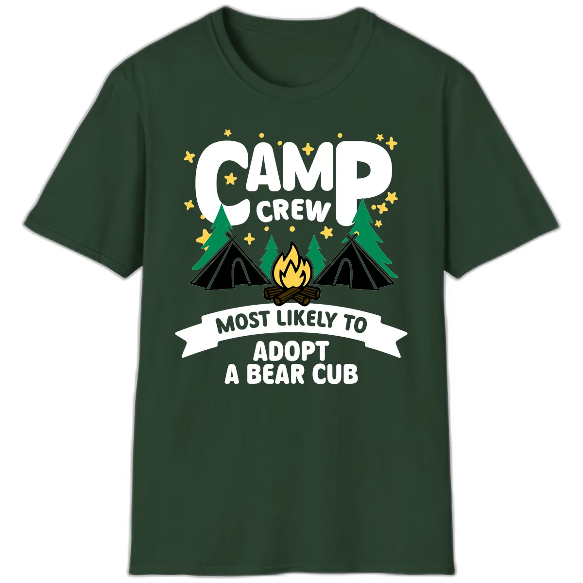 Camp Crew Bear Cub Adoption T-Shirt in Forest Green