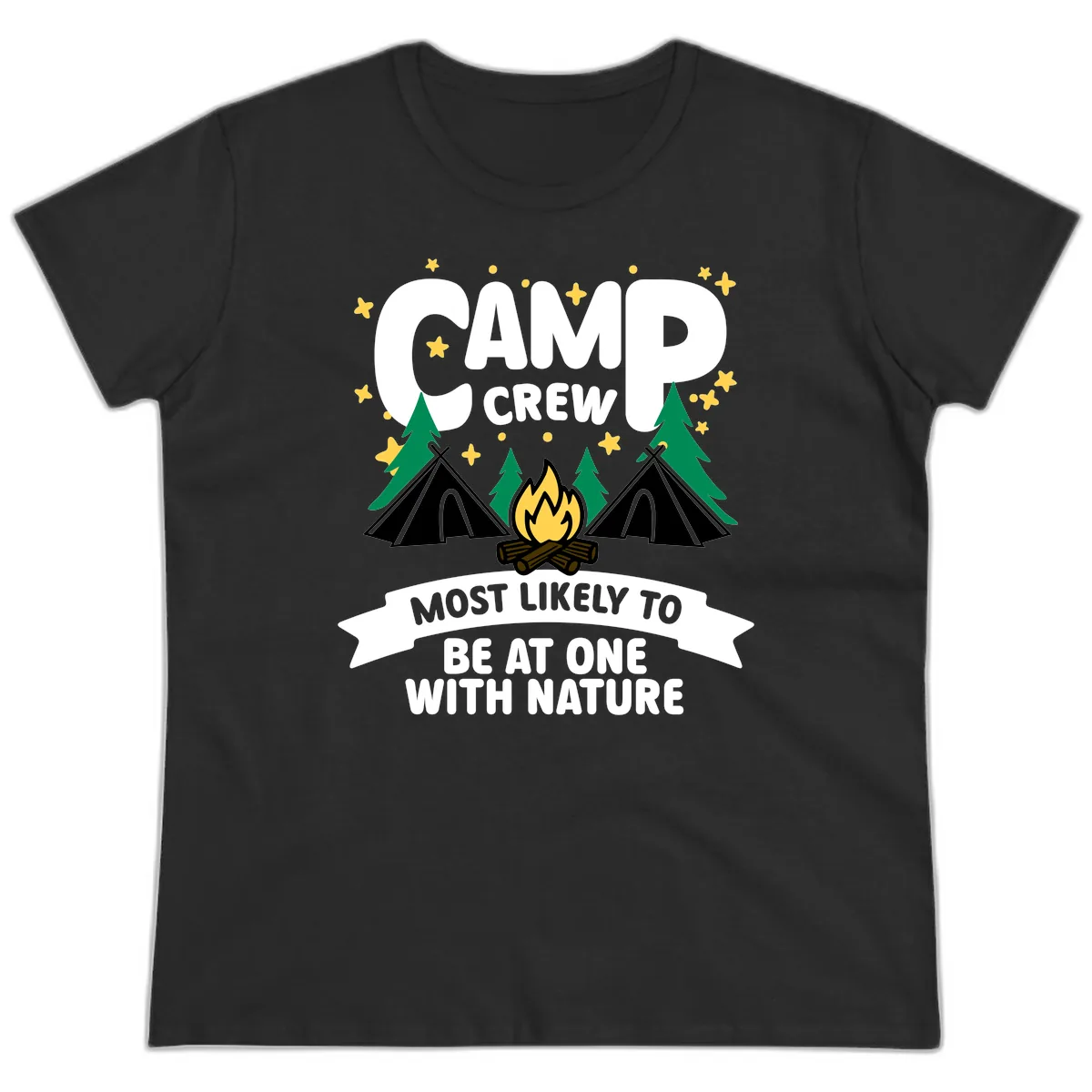 Camp Crew Most Likely To Be At One With Nature Ladies Tee in Black