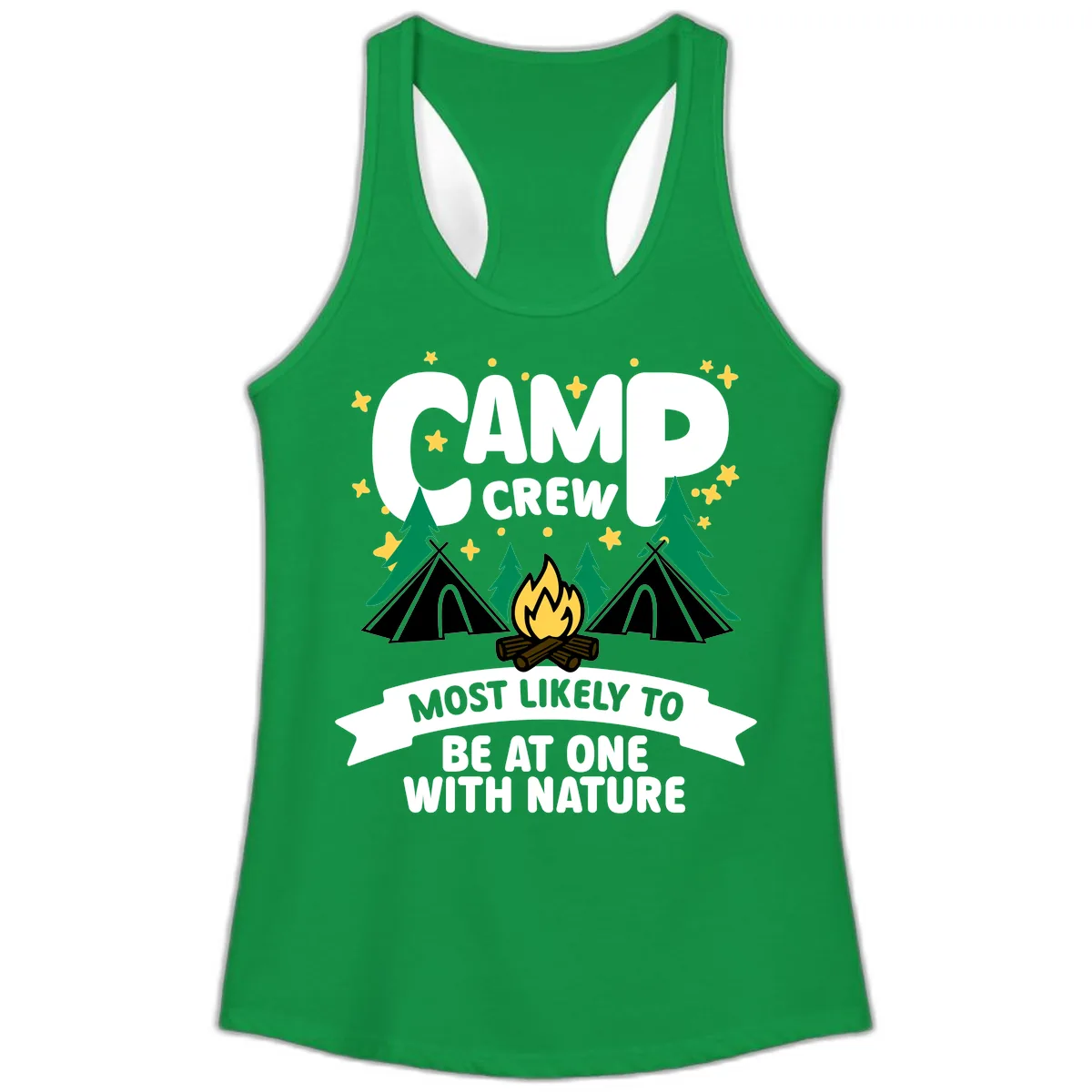 Camp Crew Most Likely To Be At One With Nature Ladies Tank in Solid Kelly Green