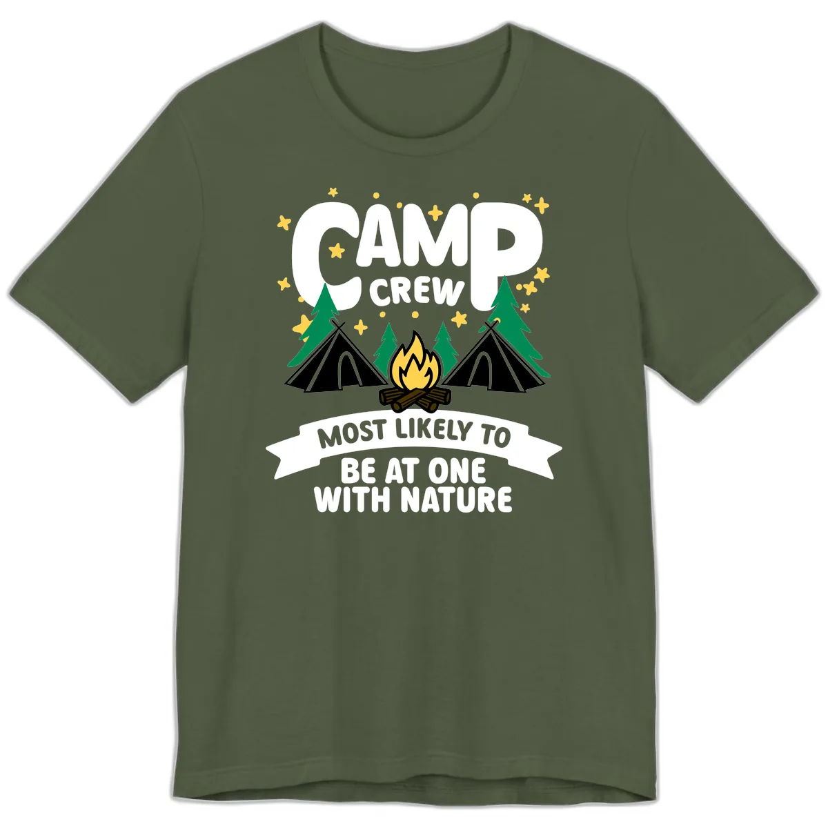 Camp Crew Most Likely To Be At One With Nature Premium T-Shirt in Military Green