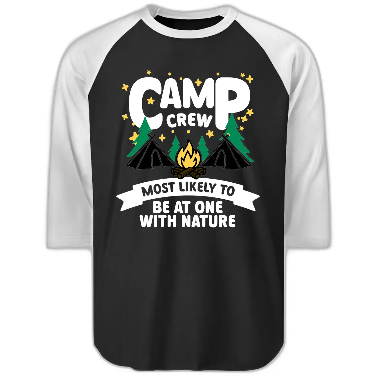 Camp Crew Most Likely To Be At One With Nature Raglan 3/4 in Black White