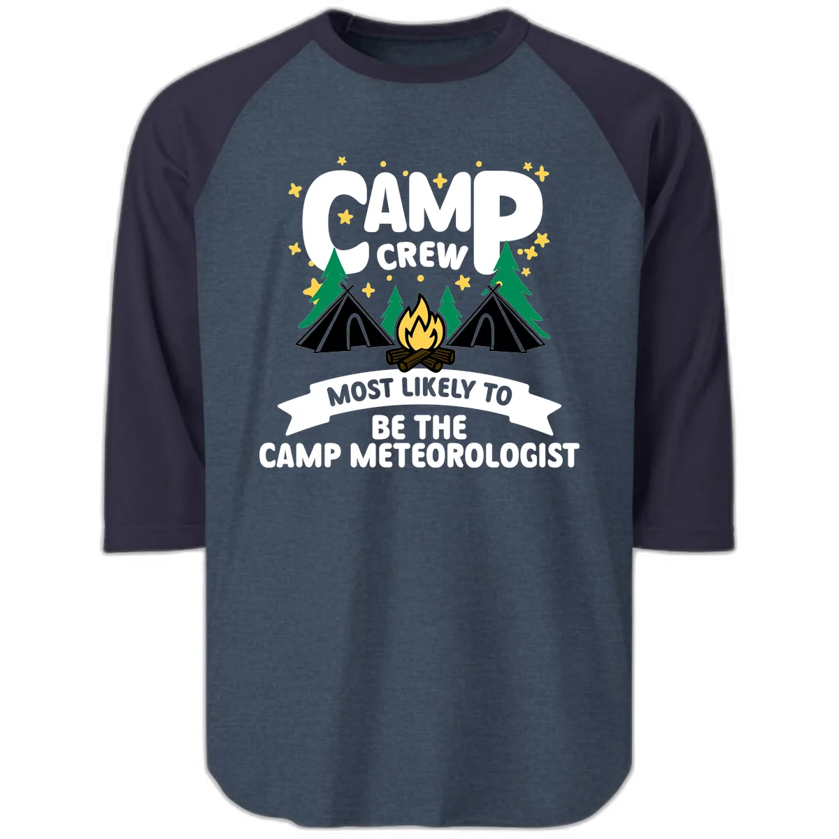 Camp Crew Most Likely Meteorologist Raglan 3/4 in Heather Denim Navy