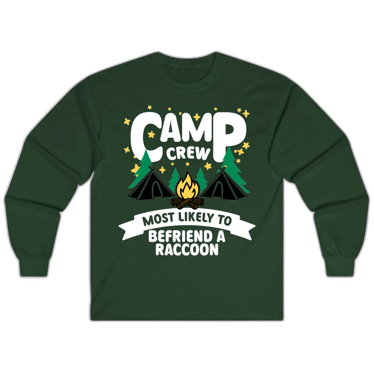 Camp Crew Most Likely Raccoon Long Sleeve in Forest Green