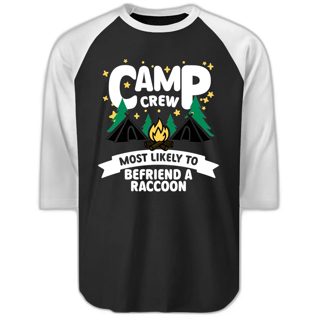 Camp Crew Most Likely Raccoon Raglan 3/4 in Black White