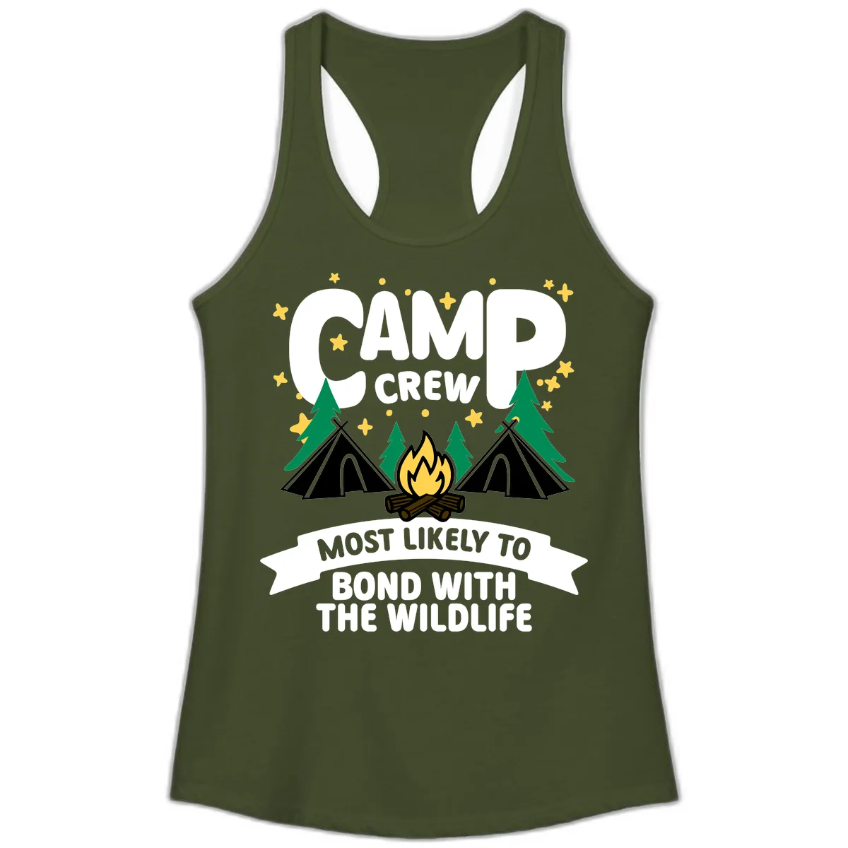 Camp Crew Wildlife Bond Ladies Tank in Solid Military Green