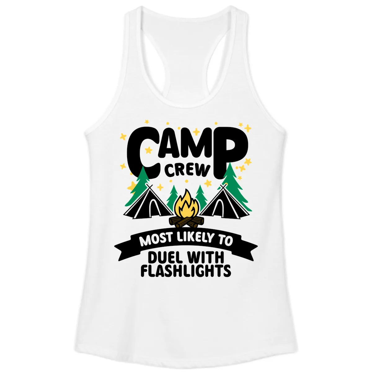 Camp Crew Flashlight Duel Ladies Tank in White