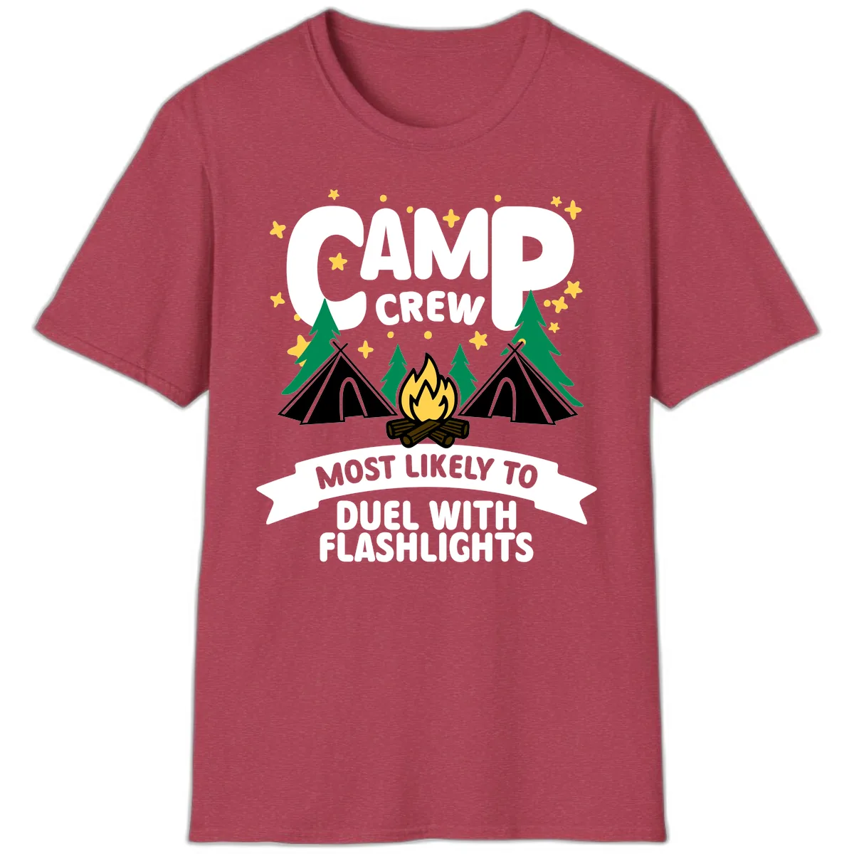 Camp Crew Flashlight Duel T-Shirt in Heather Cardinal