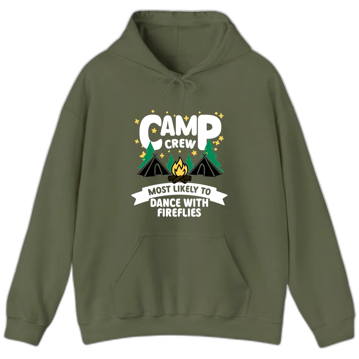 Camp Crew Dance With Fireflies Hoodie in Military Green