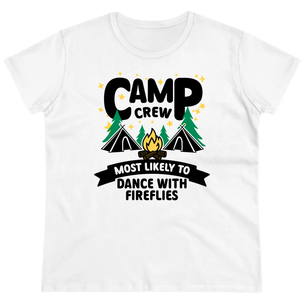 Camp Crew Dance With Fireflies Ladies Tee in White